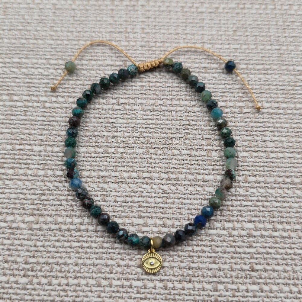 7 Inch Sterling Silver Chrysocolla and Turquoise Eye Adjustable Bracelet A6353